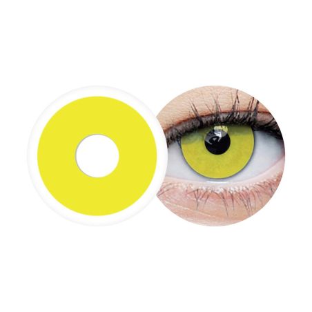 Lentille Halloween oeil jaune disponible avec et sans correction.